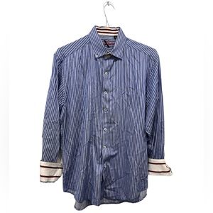 Robert Graham Men’s Blue Striped Long Sleeve Button Shirt Size Large Flip Cuffs‎